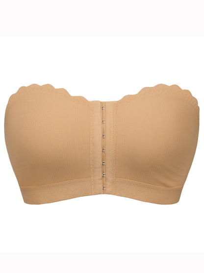 Seamless Breathable Strapless Bandeau with Wave Edge & Front Closure