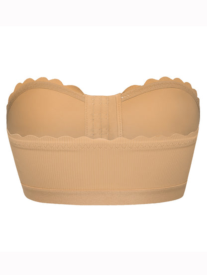 Seamless Breathable Strapless Bandeau with Wave Edge & Front Closure