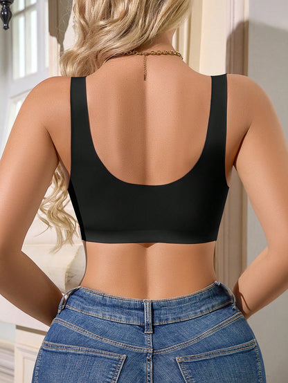 Women Casual Comfortable Seamless Front-Closure Wireless Bra Black