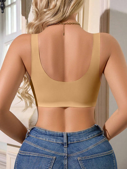 Women Casual Comfortable Seamless Front-Closure Wireless Bra Tan
