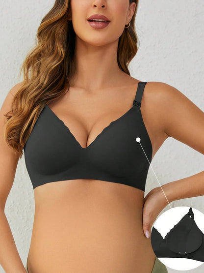 Soft Gel Seamless Wireless One-Piece Fixed Cup Nursing Bra Black