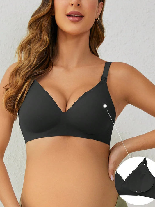 Soft Gel Seamless Wireless One-Piece Fixed Cup Nursing Bra Black