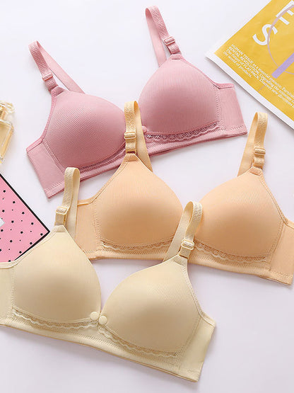 Pregnant Women's Solid Color Front-Closure Nursing Bra With Adjustable Shoulder Straps