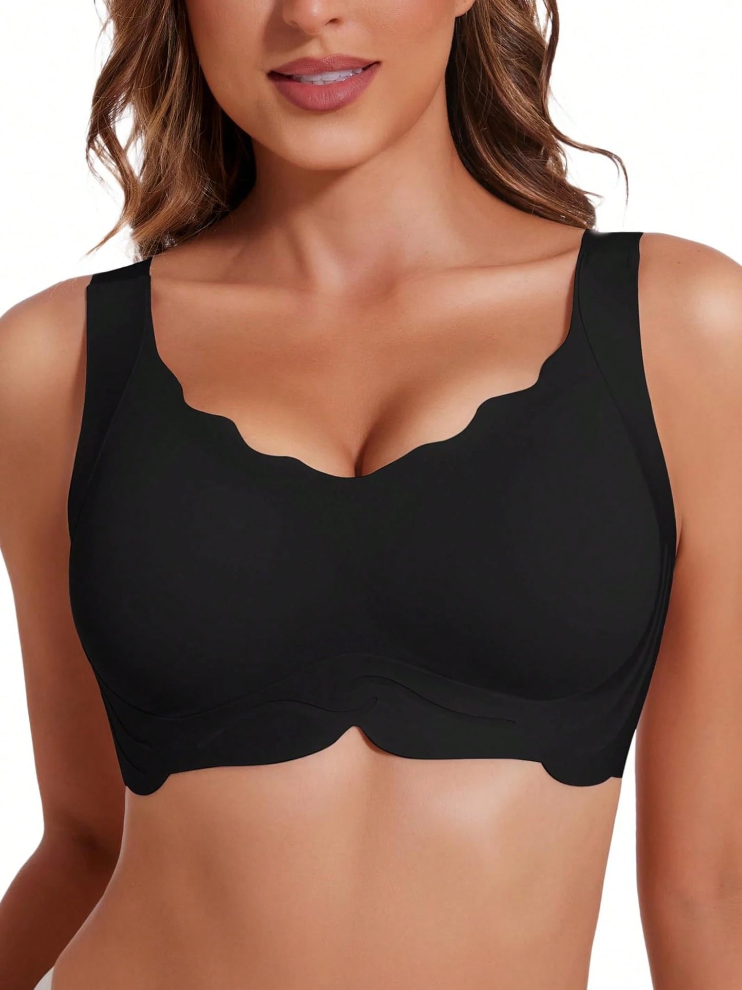 Wireless No Underwire Push Up Seamless Bralettes Full Coverage Everyday Bra Black