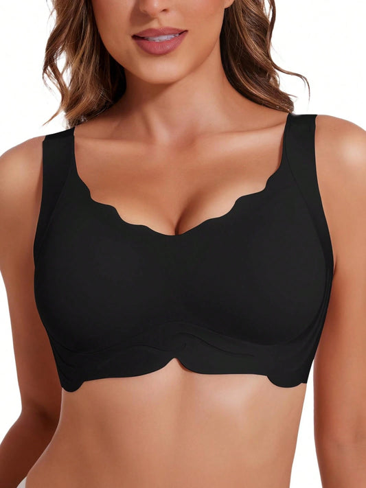 Wireless No Underwire Push Up Seamless Bralettes Full Coverage Everyday Bra Black