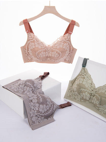 Plus Size Large Cup Lace Non-Steel Ring Maternity Nursing Bra LightCoral