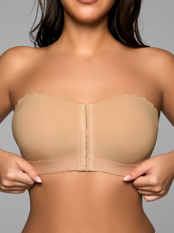 Seamless Breathable Strapless Bandeau with Wave Edge & Front Closure