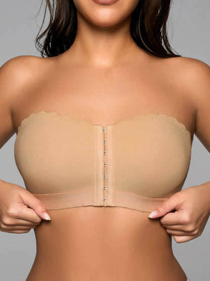 Seamless Breathable Strapless Bandeau with Wave Edge & Front Closure