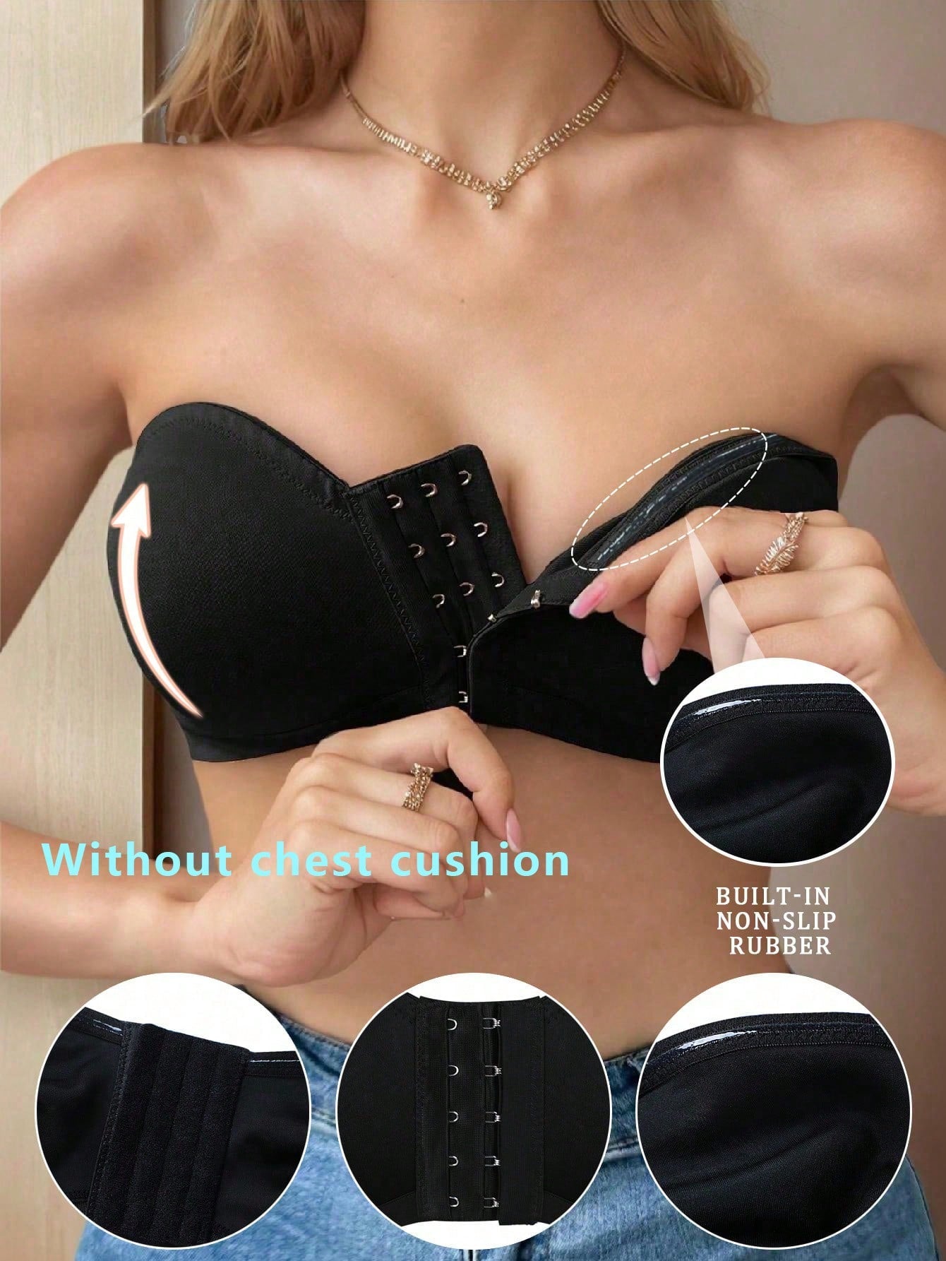 Women's Simple Front Button Multi-Ribbed Wireless Comfortable Non-Reducing Bra Black