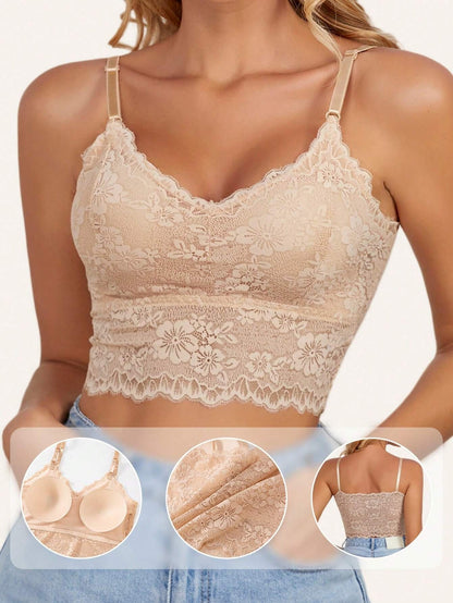 Lace Back Adjustable Straps Anti-Shine Camisole Bra Cornsilk