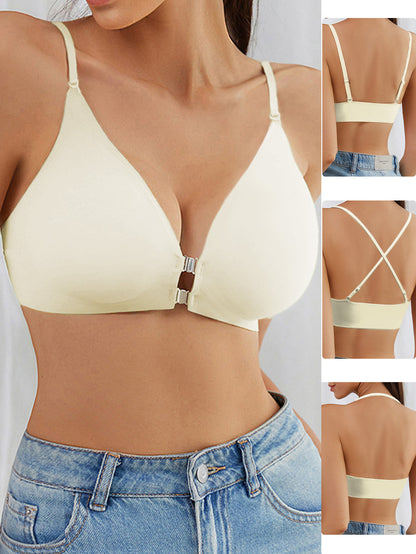 Front-Clasp Cross Halter Seamless Push-Up Bra Ivory