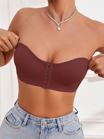 Women's Front Closure Tube Bralette Strapless No Padded Wireless Bandeau Bra VioletRed
