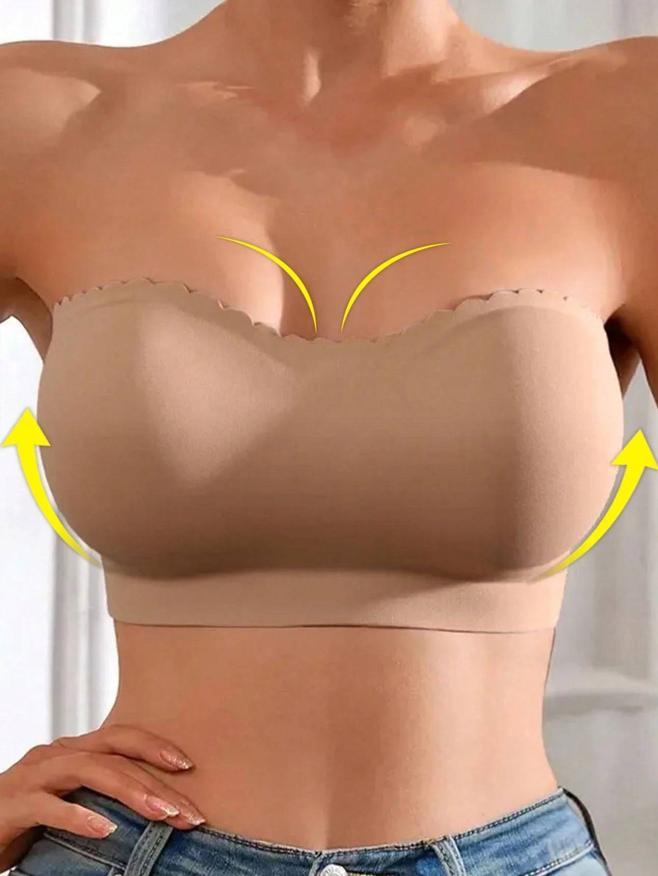 Women's Strapless Push-Up Seamless Wireless Side Closure Padded Adjustable Straps Underwear Tan