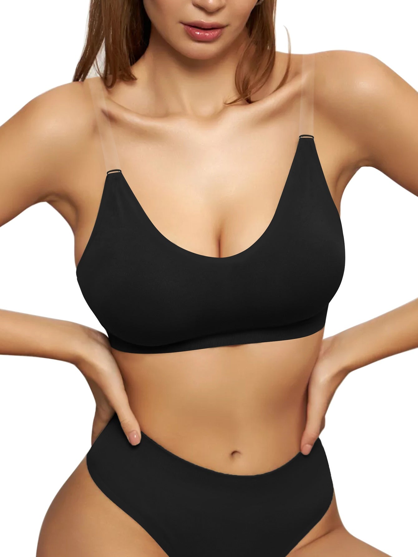 Invisible Transparent Tape Backless Strapless Wireless Bandeau Bra Black