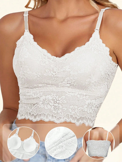 Lace Back Adjustable Straps Anti-Shine Camisole Bra White
