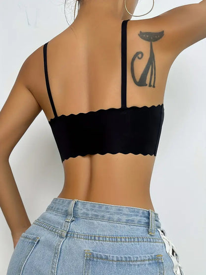 Semicircle Decorative Border Wireless Bra Black