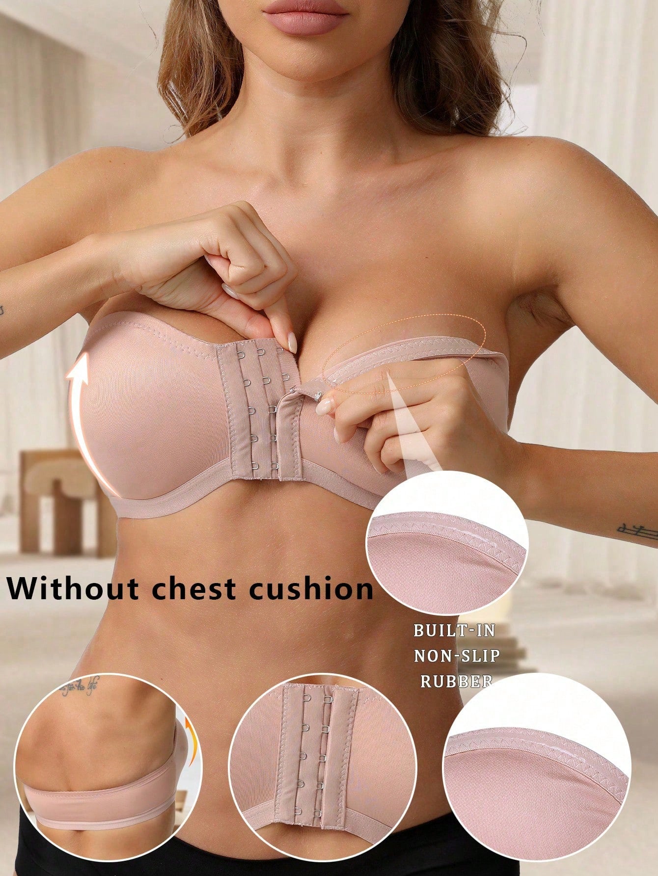 Women's Simple Front Button Multi-Ribbed Wireless Comfortable Non-Reducing Bra LightCoral