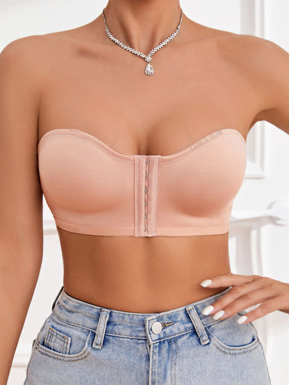 Women's Front Closure Tube Bralette Strapless No Padded Wireless Bandeau Bra RosyBrown