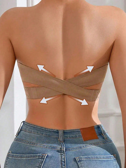 Women's Strapless Push-Up Seamless Wireless Side Closure Padded Adjustable Straps Underwear Tan
