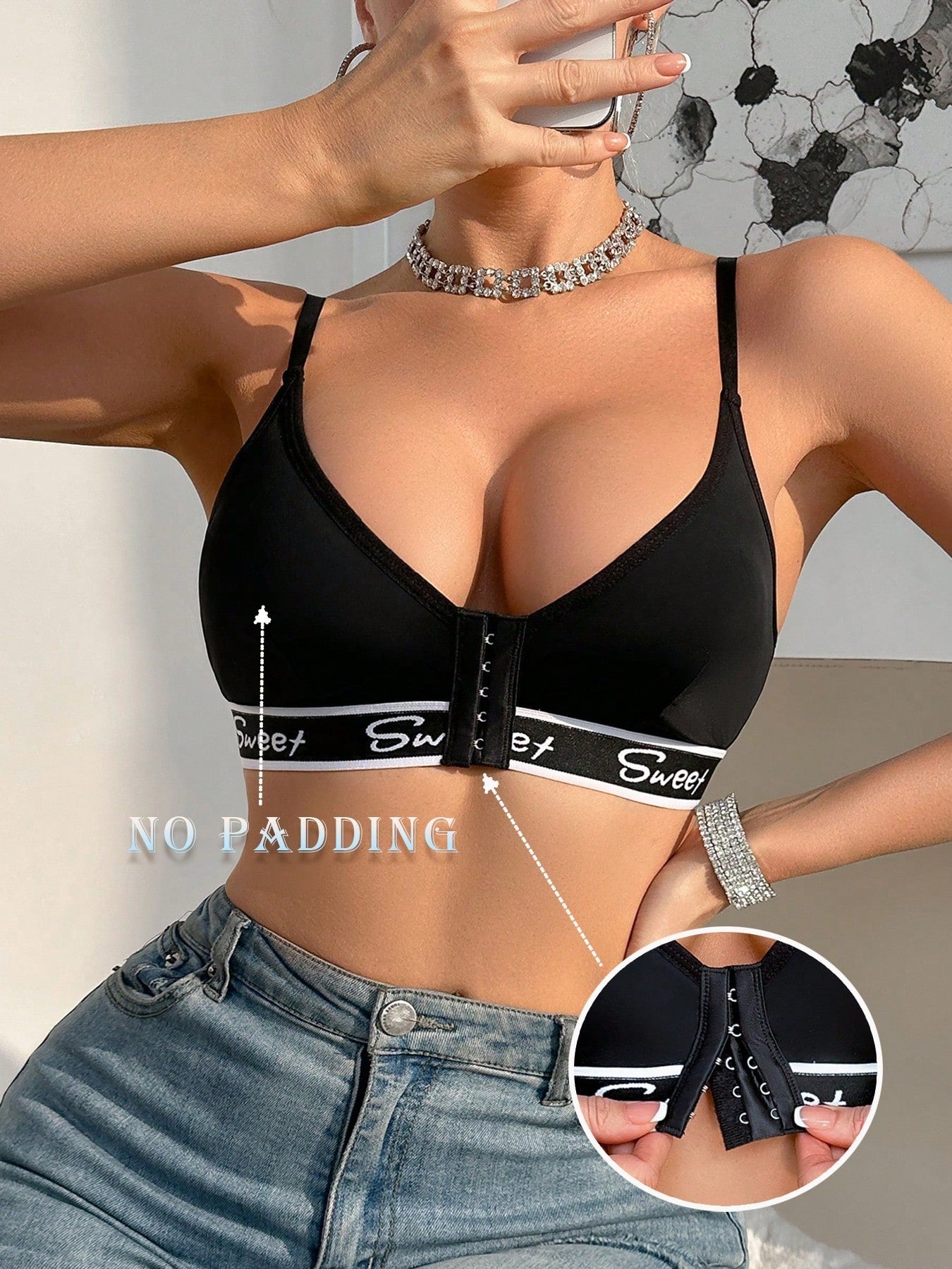 Women's Front Clasp Non-Steel Ring Gathering Bra