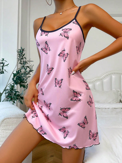 Butterfly Print Contrast Corset Butterfly Print Sexy Wearable Halter Nightgowns