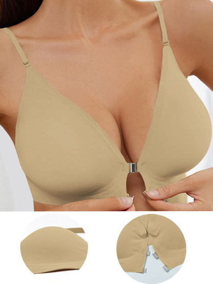 Front-Clasp Cross Halter Seamless Push-Up Bra Tan