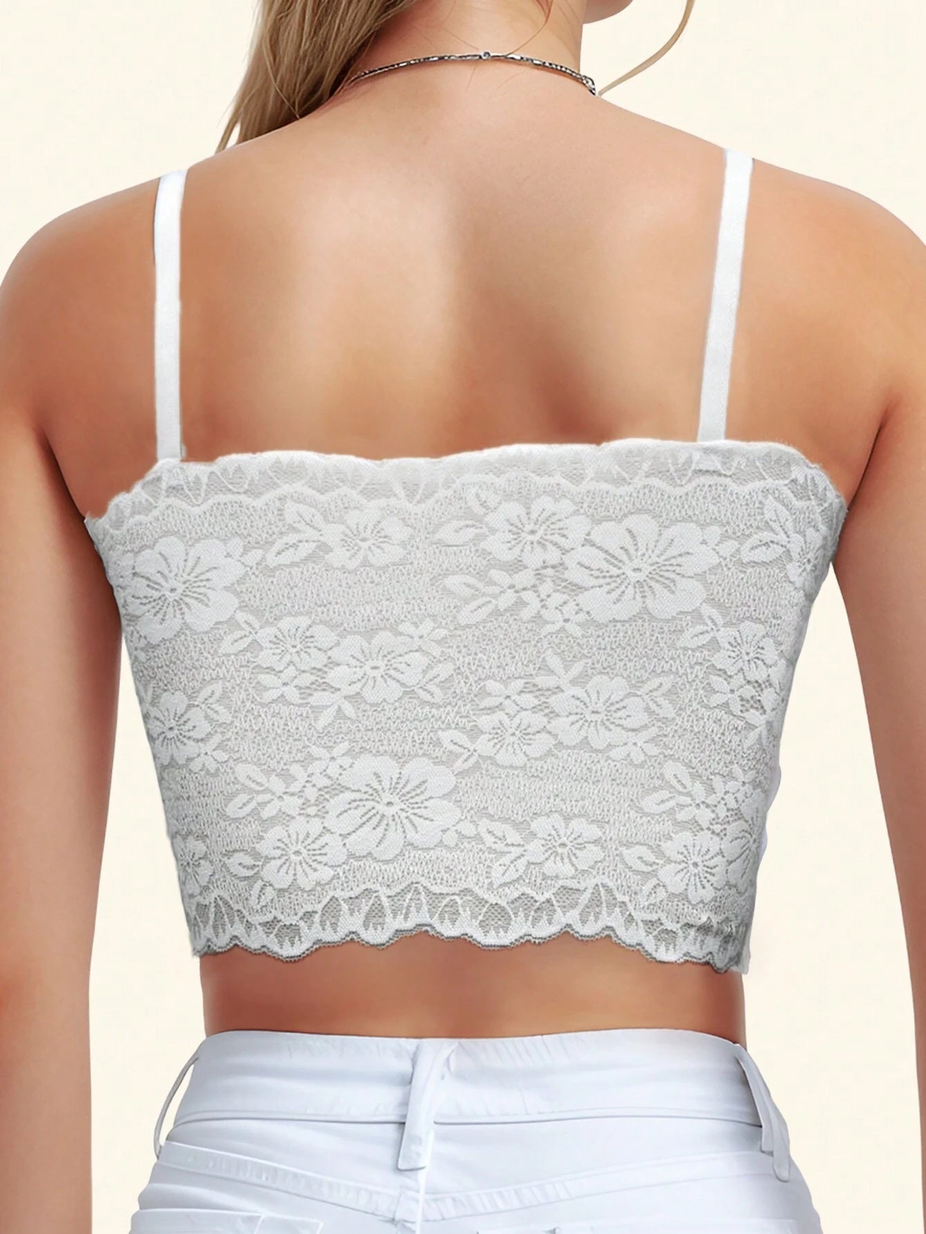 Lace Back Adjustable Straps Anti-Shine Camisole Bra White