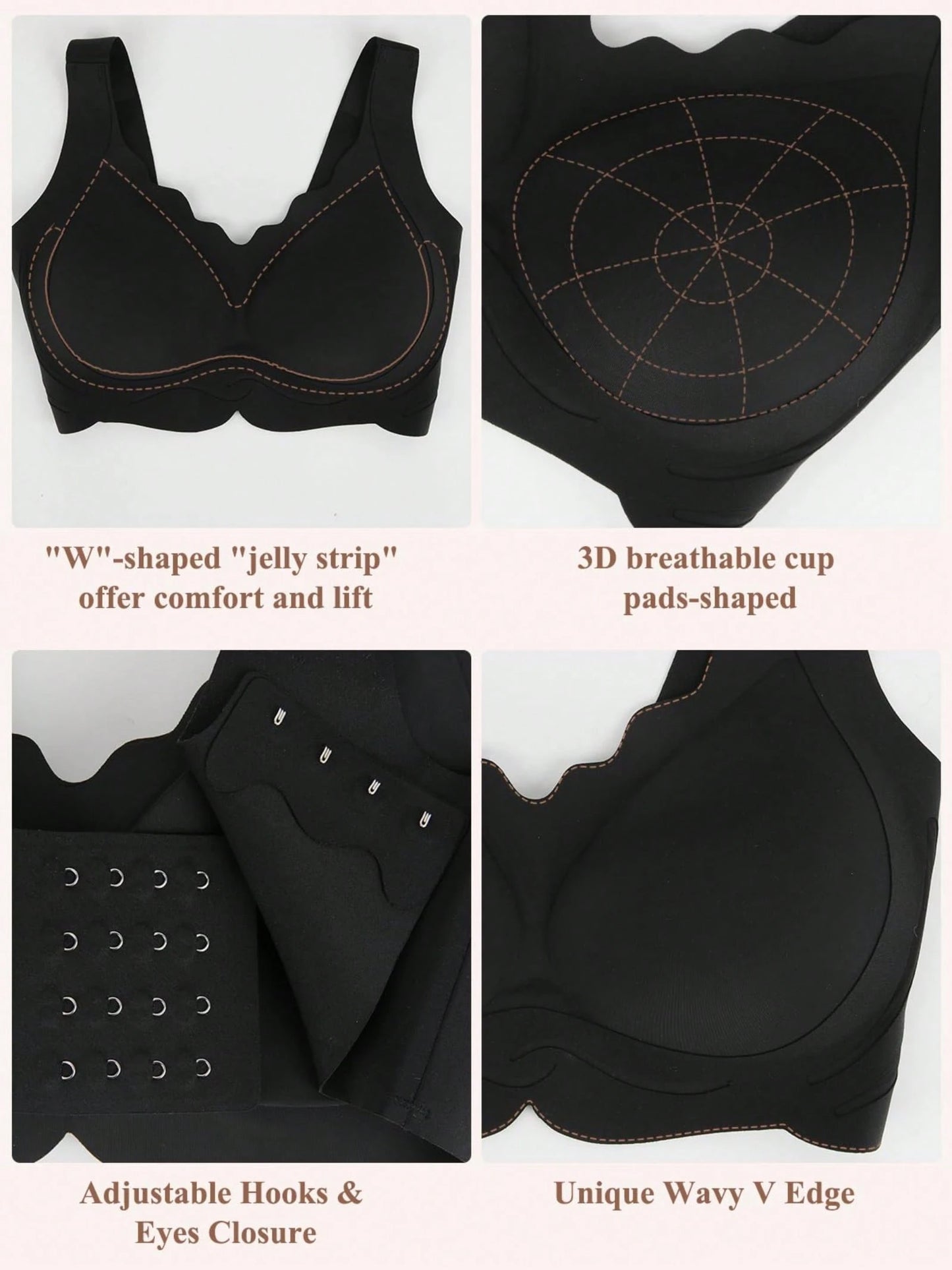 Wireless No Underwire Push Up Seamless Bralettes Full Coverage Everyday Bra Black