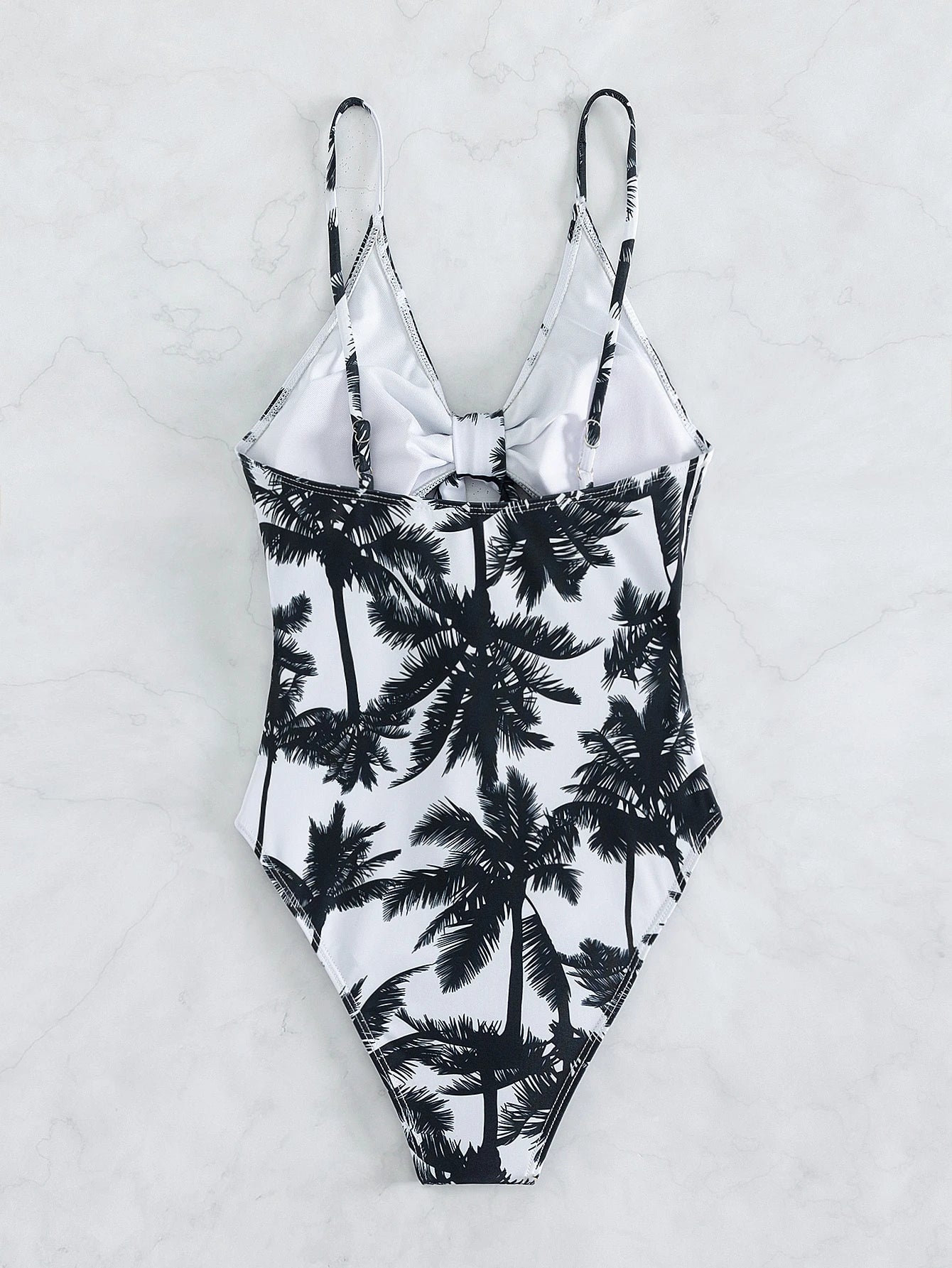 Summer Swimwear Sexy Palm Tree Print One Piece Halter Swimsuit Bikini
