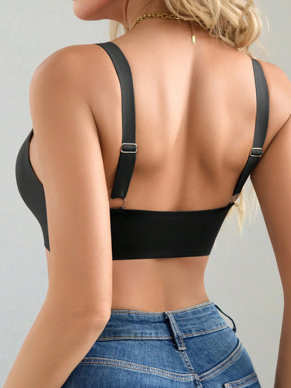 Seamless Minimalist Wavy Edge Solid Color Push-Up Bra Black