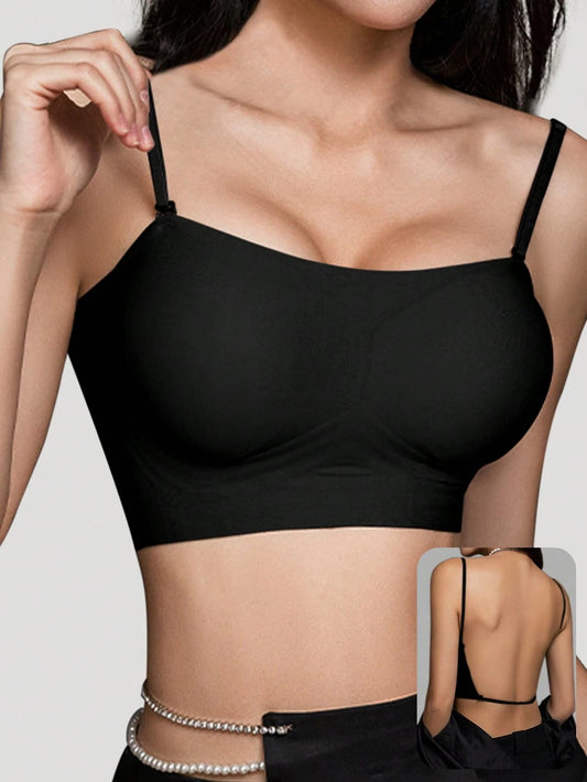 Fashionable Sexy Low-Cut Open-Back Sports Bra with Backless Push-Up Design