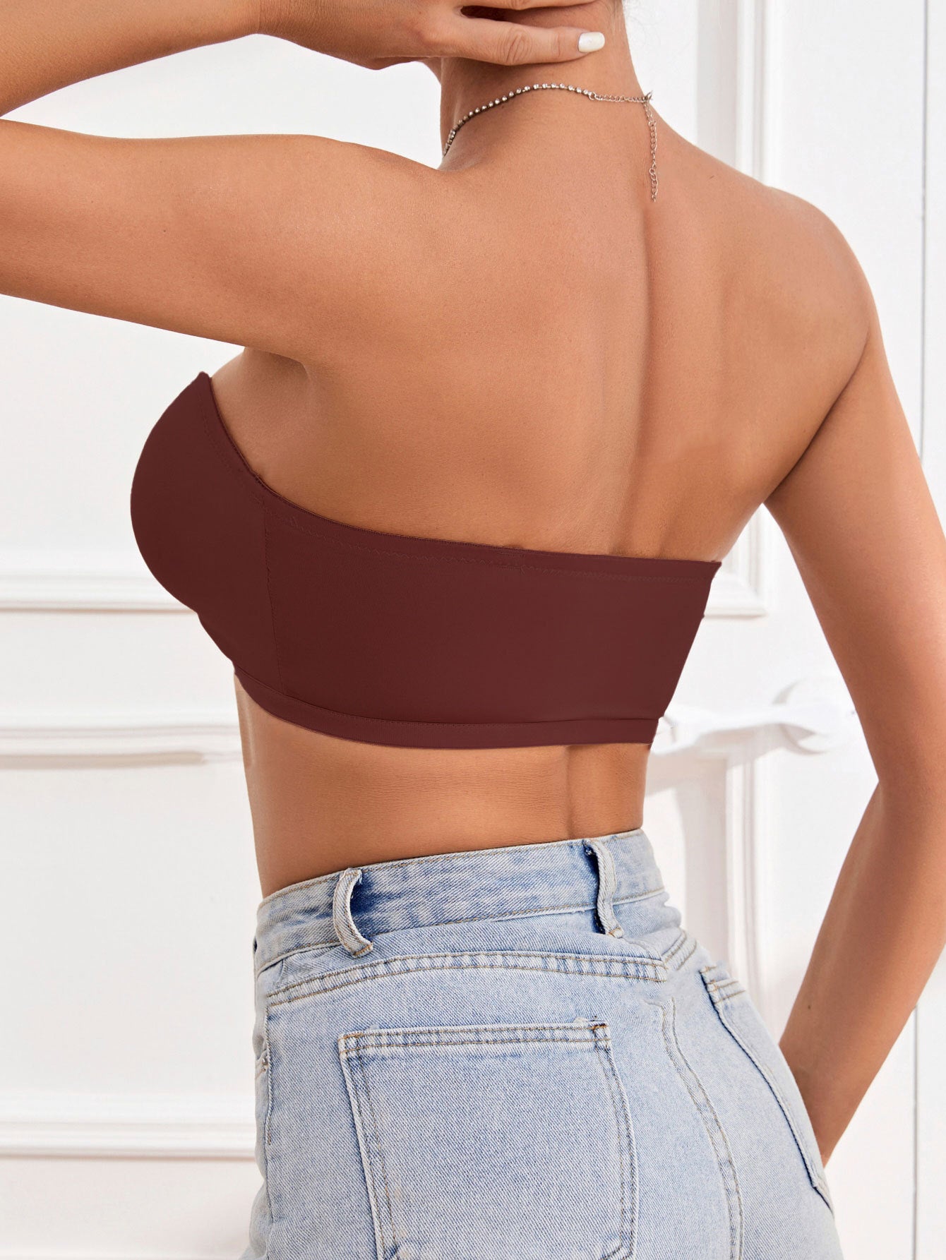 Women's Front Closure Tube Bralette Strapless No Padded Wireless Bandeau Bra VioletRed