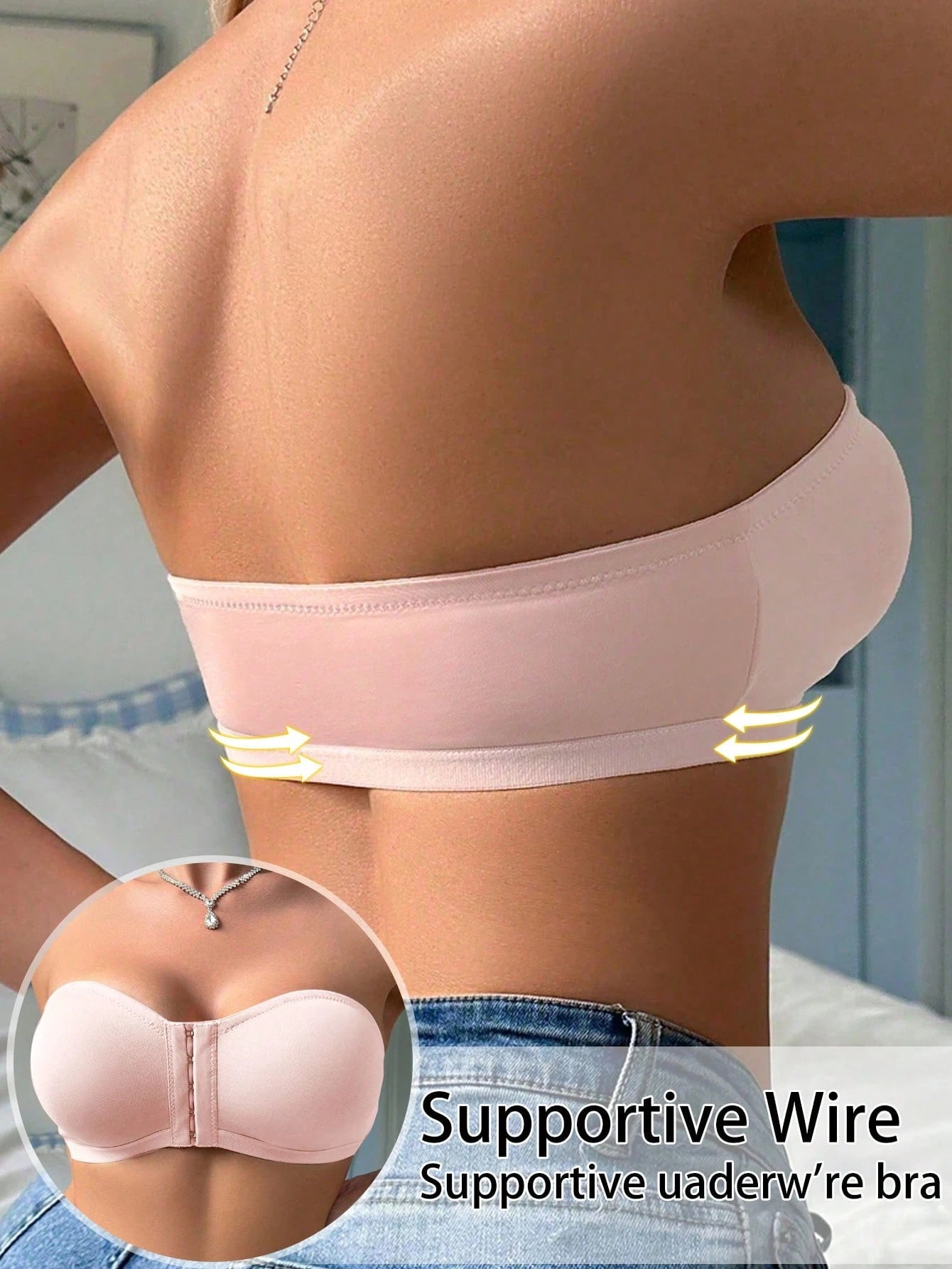 Women's Simple Front Button Multi-Ribbed Wireless Comfortable Non-Reducing Bra Pink
