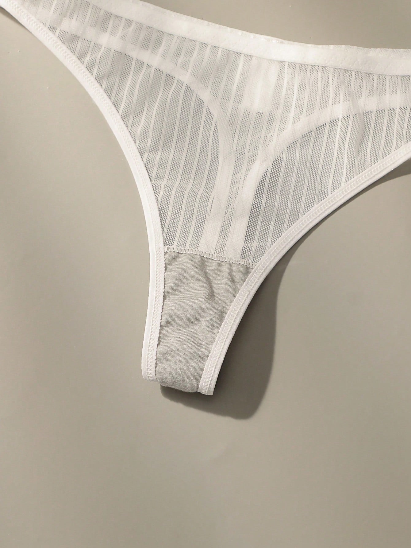 Mesh Stripe Double Layer Sexy Bra Set with Steel Ring White
