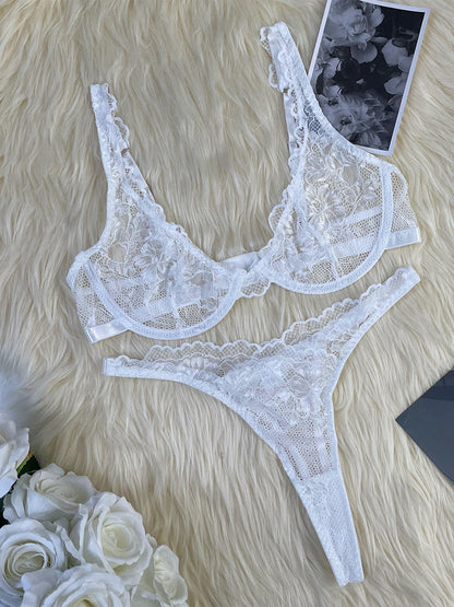 Sexy Two Color Lace Pure Lust Bra Set with Steel Ring