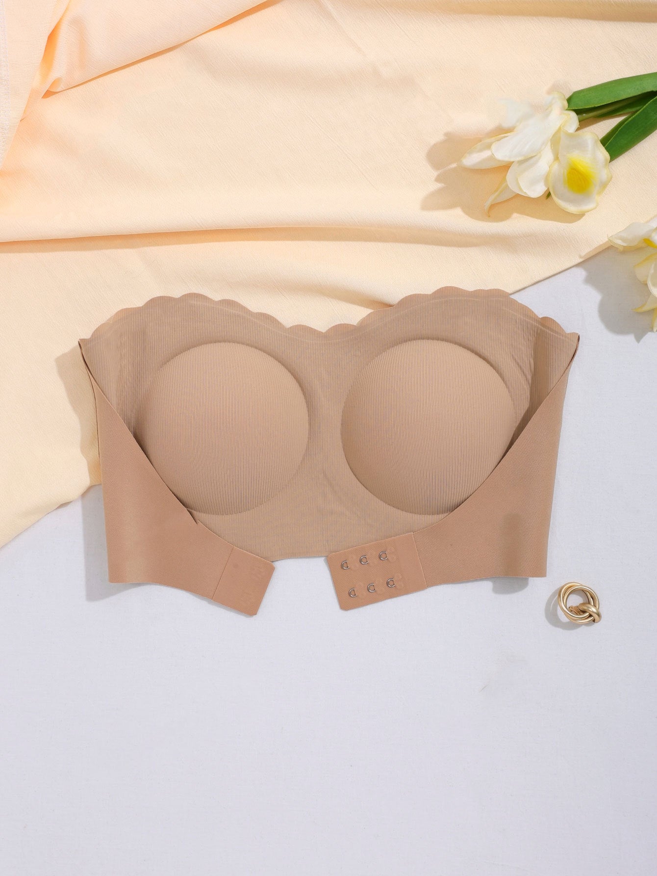 Wire-free Comfort Pleated Bandeau Bra Tan