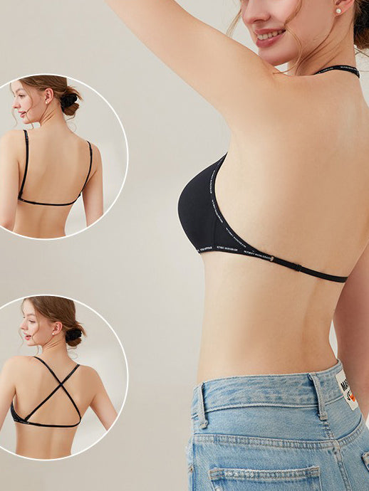 Halter Neck Backless Triangle Cup Strapless Front-Clasp Spaghetti Strap Bra