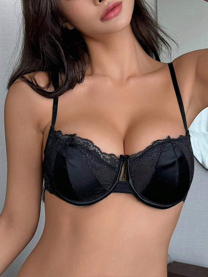 Sexy Pure Desire Women's Half Cup French Thin Lace Bra Black