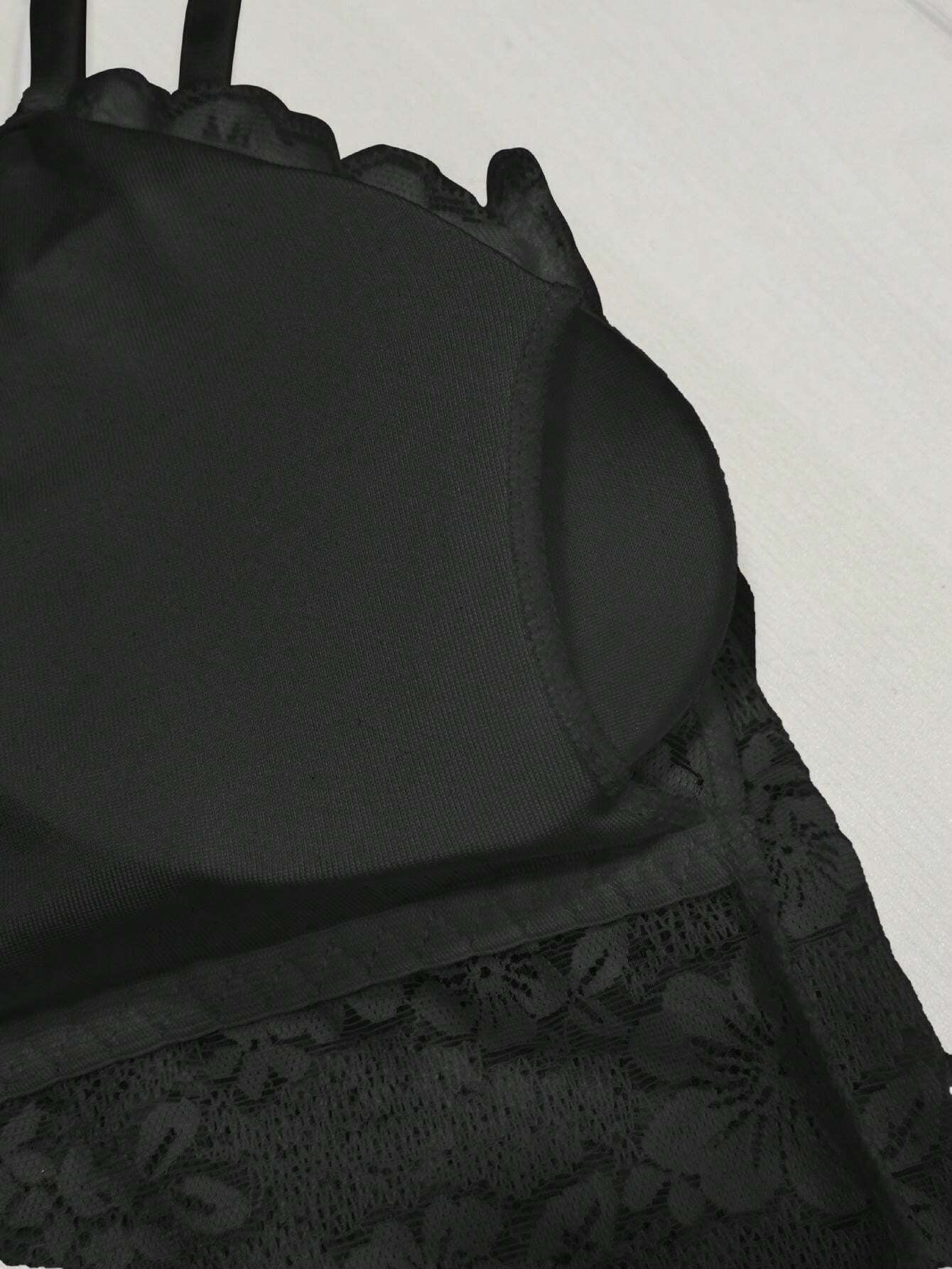Lace Back Adjustable Straps Anti-Shine Camisole Bra Black
