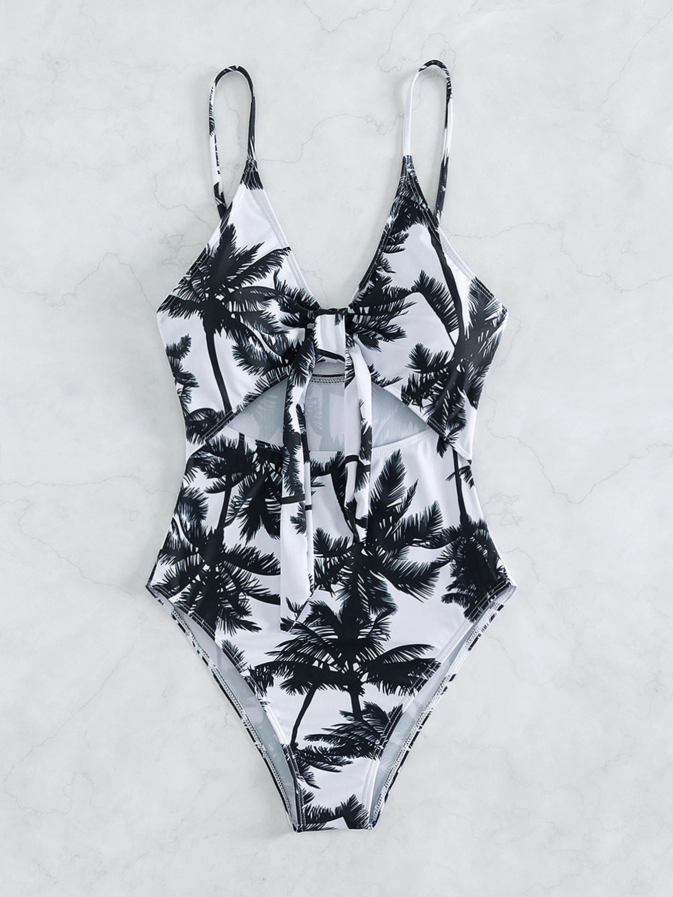 Summer Swimwear Sexy Palm Tree Print One Piece Halter Swimsuit Bikini