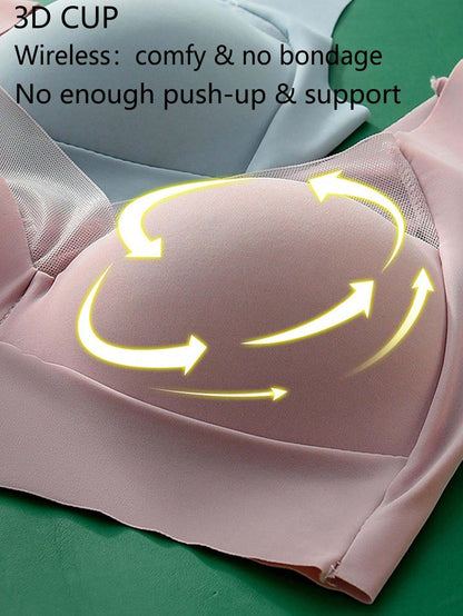 Women's Mesh Seamless Smooth Comfort Wire Free Bra  Pink