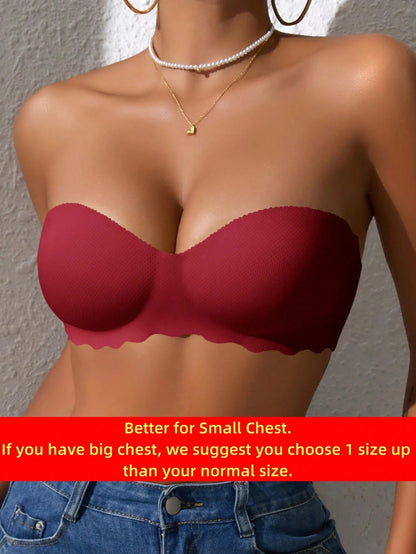 Comfortable and Breathable Adjustable Detachable Straps Solid Colour Small Bust Push-Up Bras Red