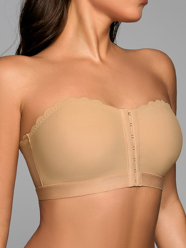 Seamless Breathable Strapless Bandeau with Wave Edge & Front Closure