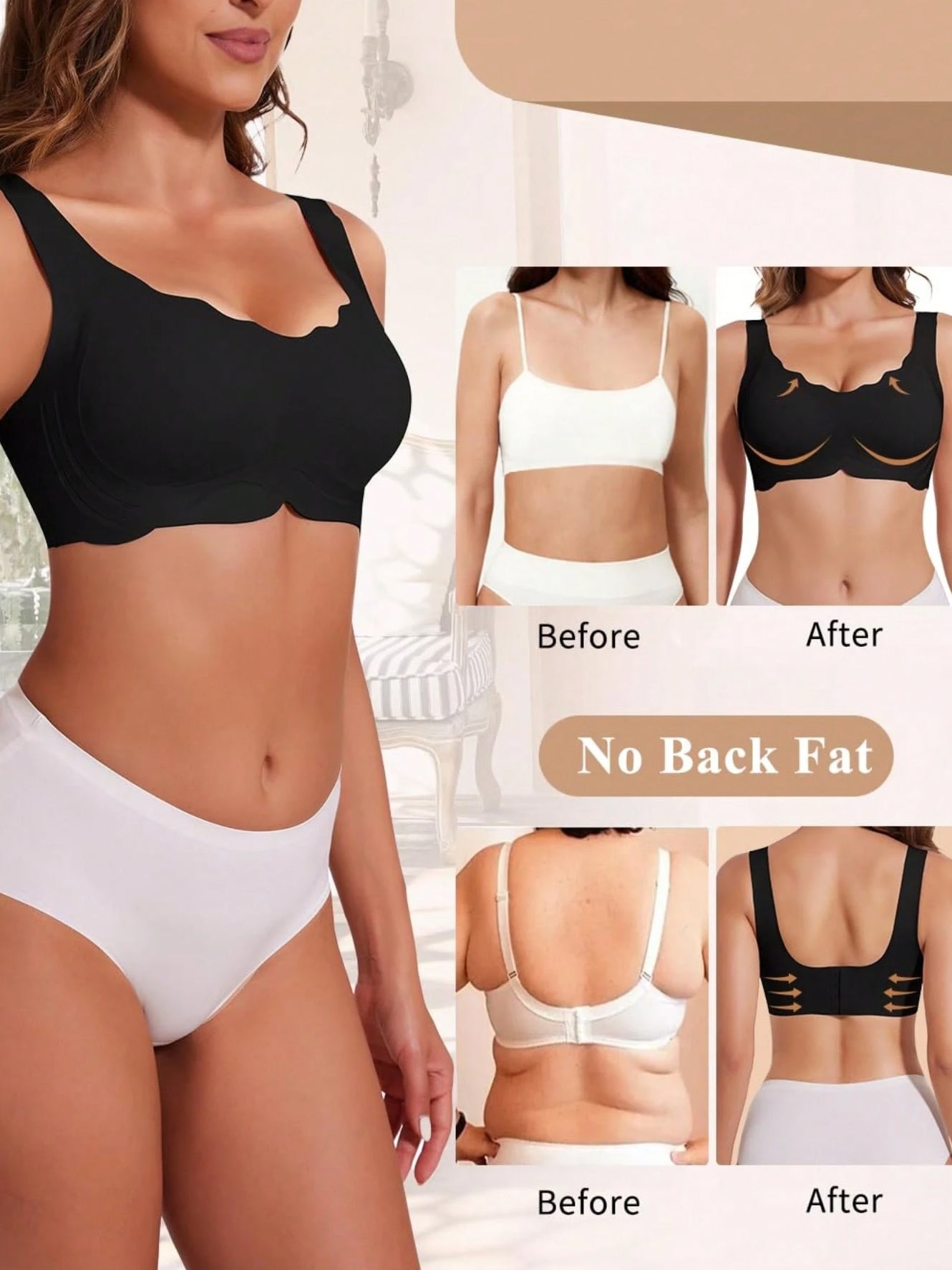 Wireless No Underwire Push Up Seamless Bralettes Full Coverage Everyday Bra Black