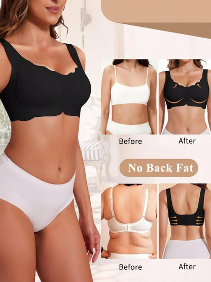 Wireless No Underwire Push Up Seamless Bralettes Full Coverage Everyday Bra Black