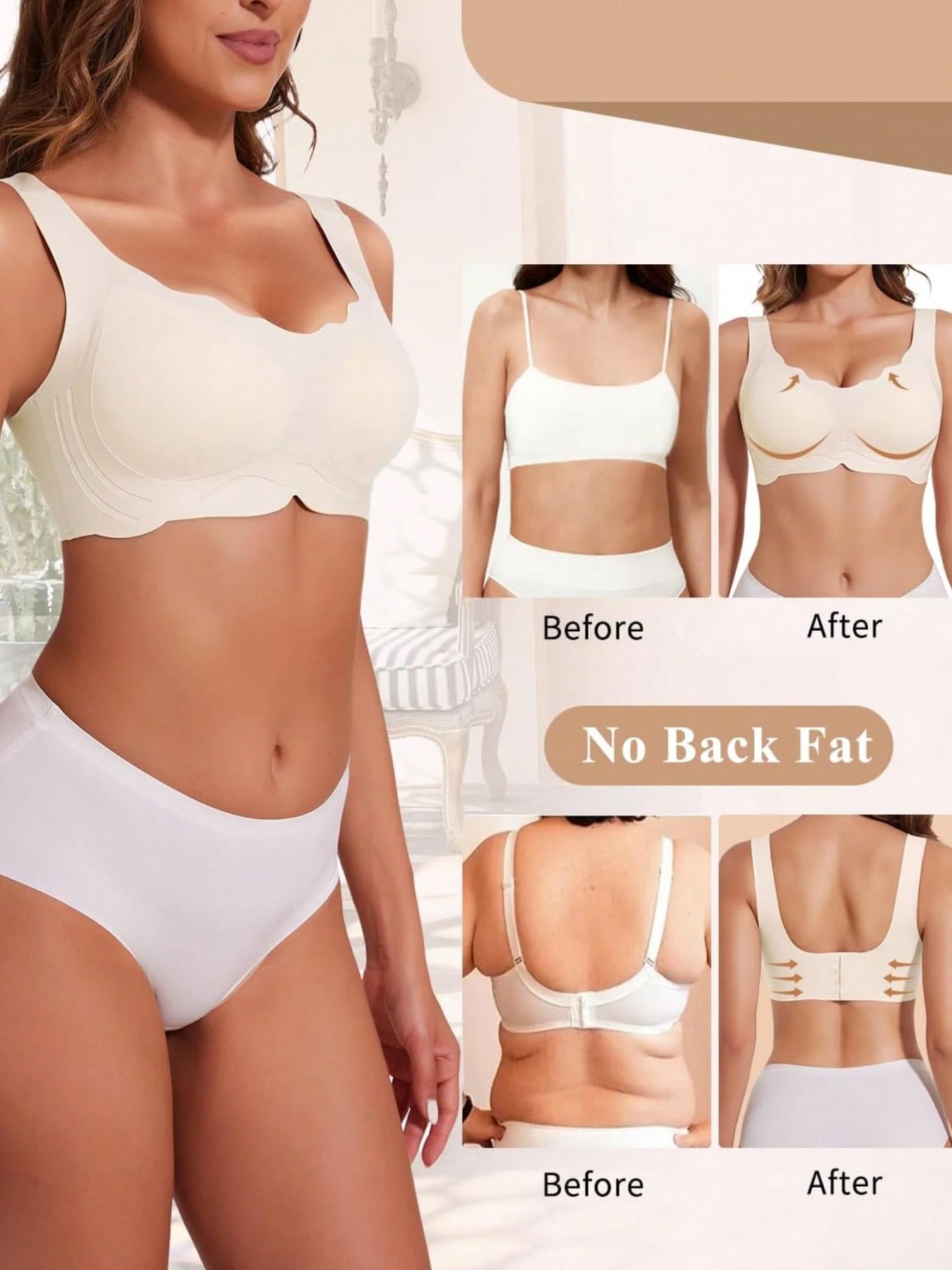 Wireless No Underwire Push Up Seamless Bralettes Full Coverage Everyday Bra White