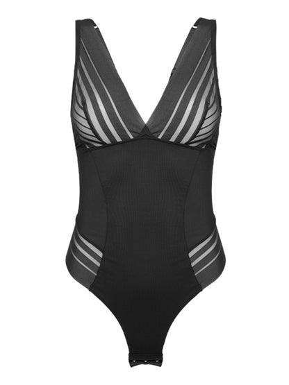 Sheer Mesh Splicing Seamless Sexy Back Shaping Bodysuit