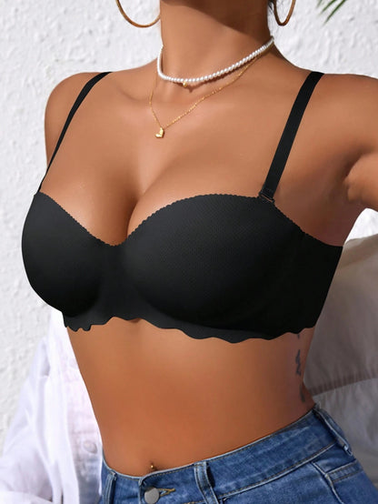 Comfortable and Breathable Adjustable Detachable Straps Solid Colour Small Bust Push-Up Bras Black