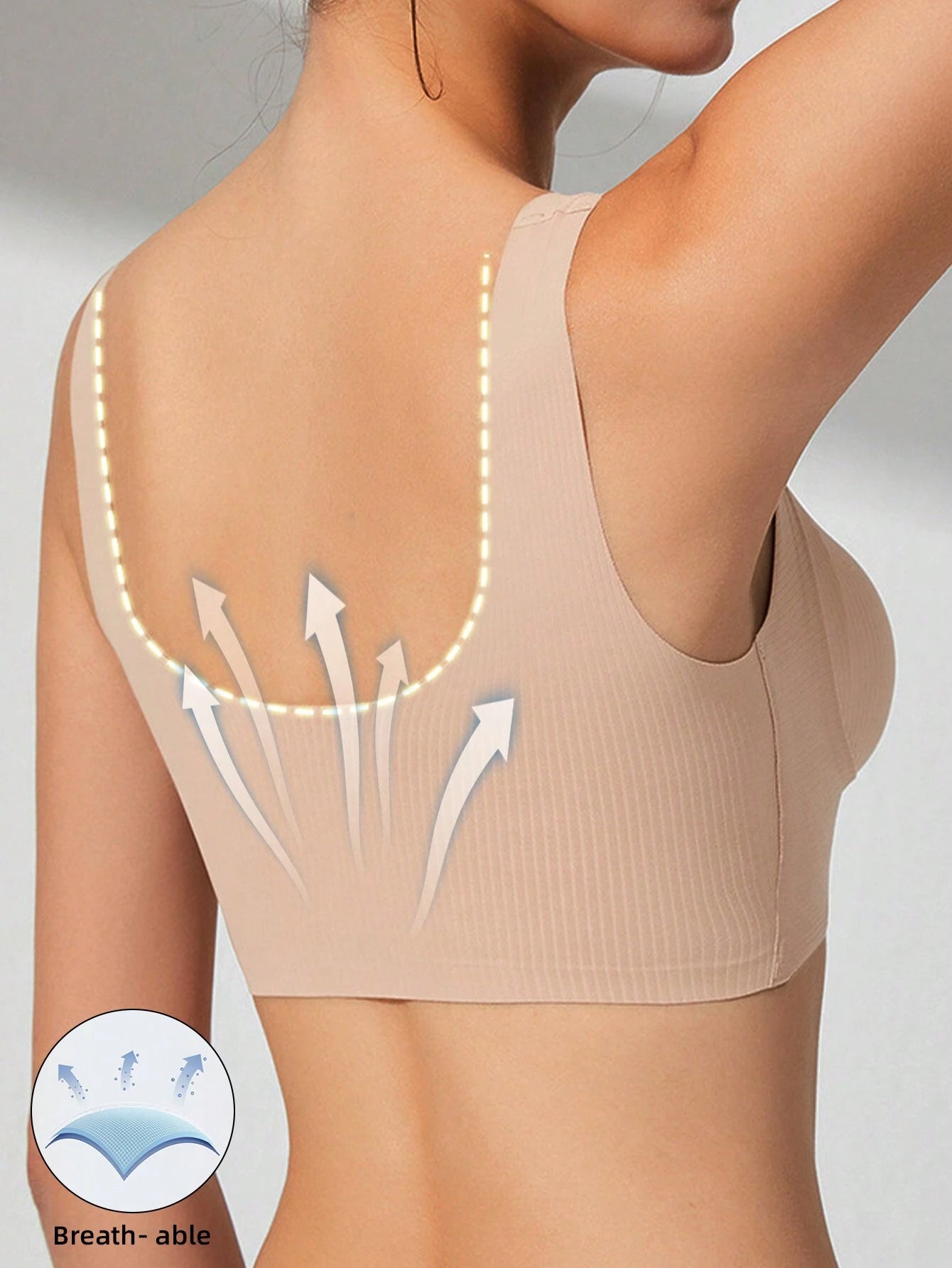Seamless Casual Comfort Tank Style Seamless V-Neck Yoga Sports Breathable Back Bra Khaki