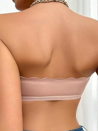 Front-Closure Breathable Supportive Bra with Wavy Trim RosyBrown